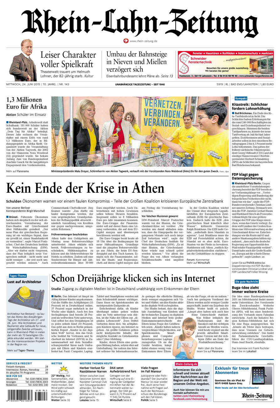 Rhein-Lahn-Zeitung vom Mittwoch, 24.06.2015