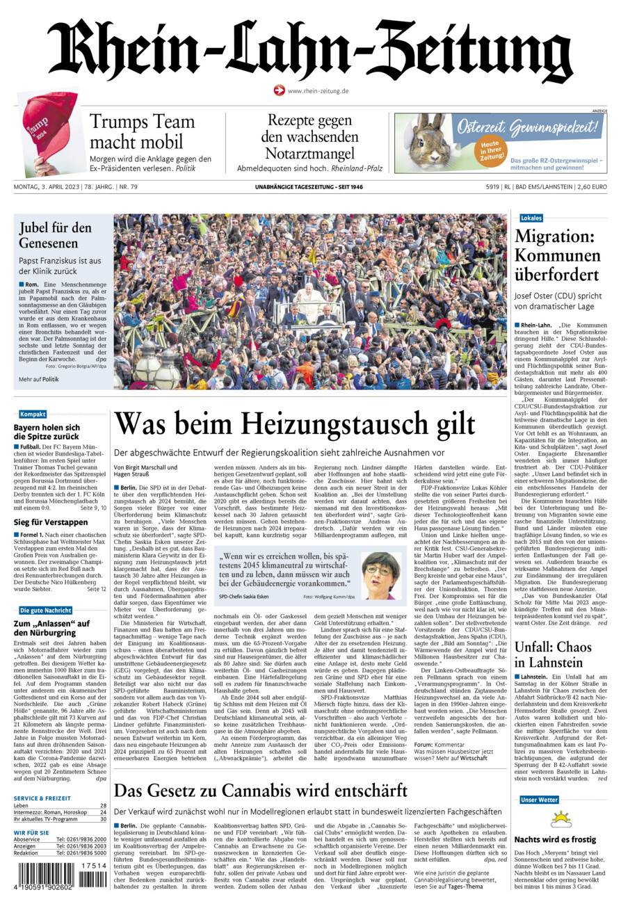 Rhein-Lahn-Zeitung vom Montag, 03.04.2023