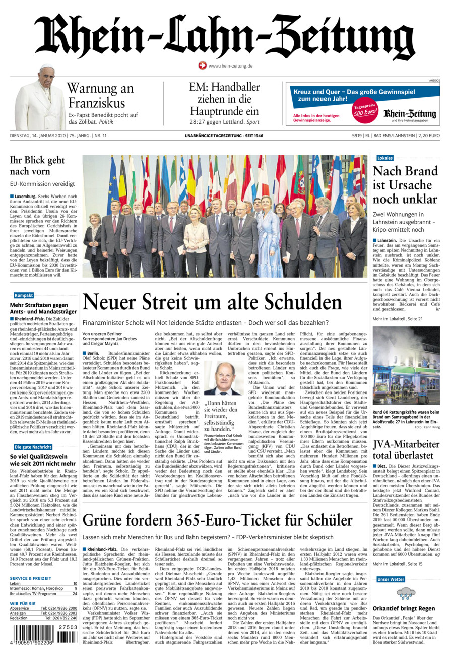 Rhein-Lahn-Zeitung vom Dienstag, 14.01.2020