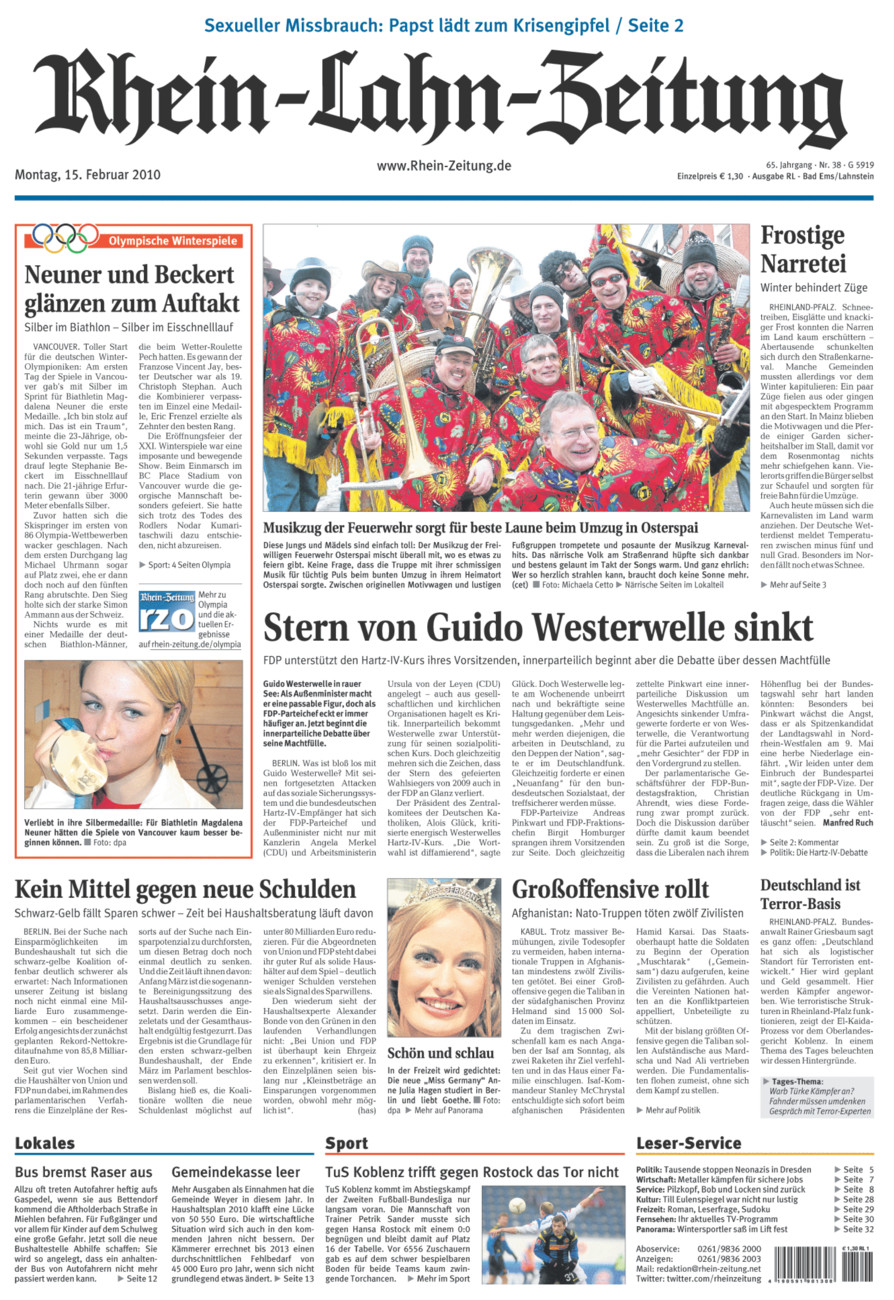 Rhein-Lahn-Zeitung vom Montag, 15.02.2010