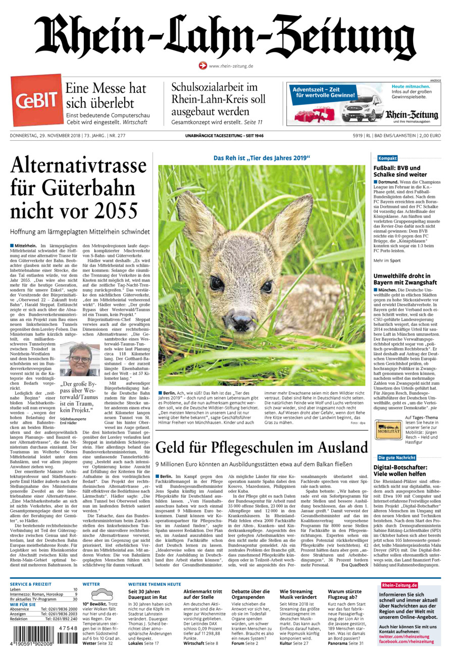 Rhein-Lahn-Zeitung vom Donnerstag, 29.11.2018