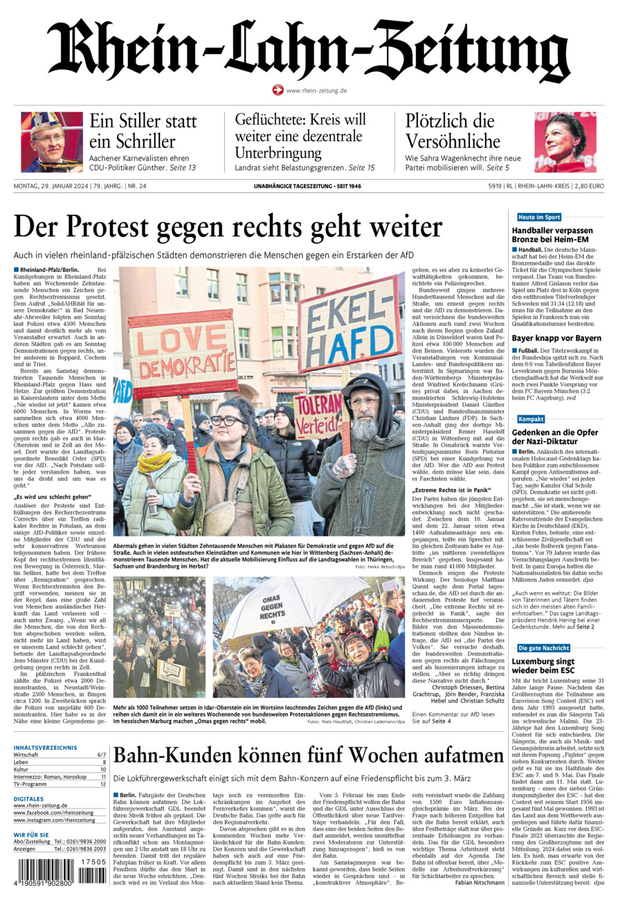 Rhein-Lahn-Zeitung vom Montag, 29.01.2024