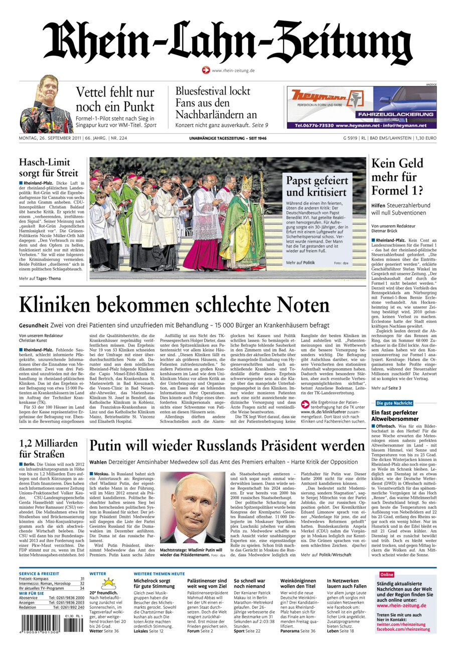 Rhein-Lahn-Zeitung vom Montag, 26.09.2011