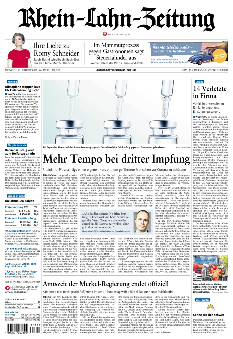 Rhein-Lahn-Zeitung vom Mittwoch, 27.10.2021