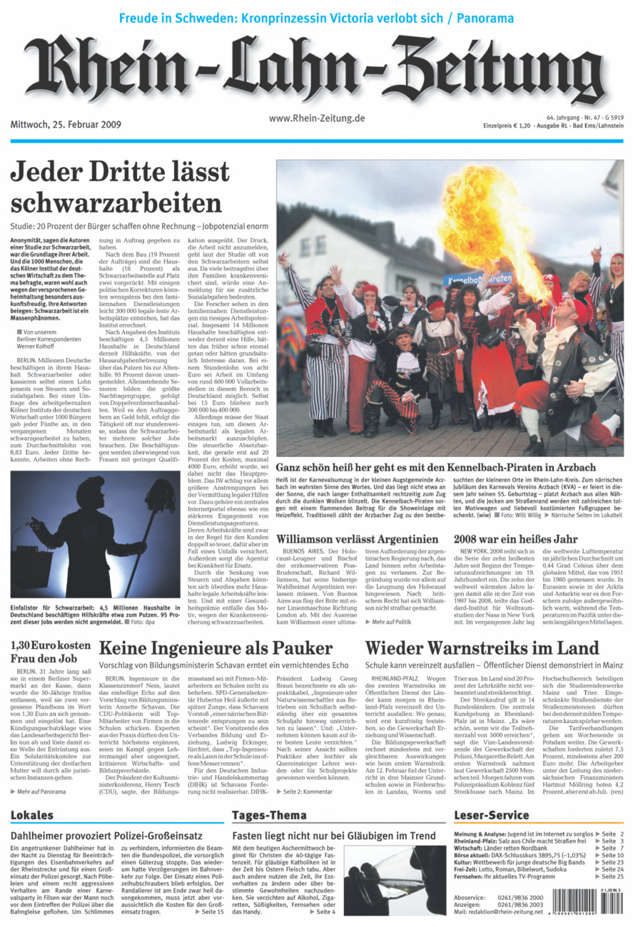 Rhein-Lahn-Zeitung vom Mittwoch, 25.02.2009