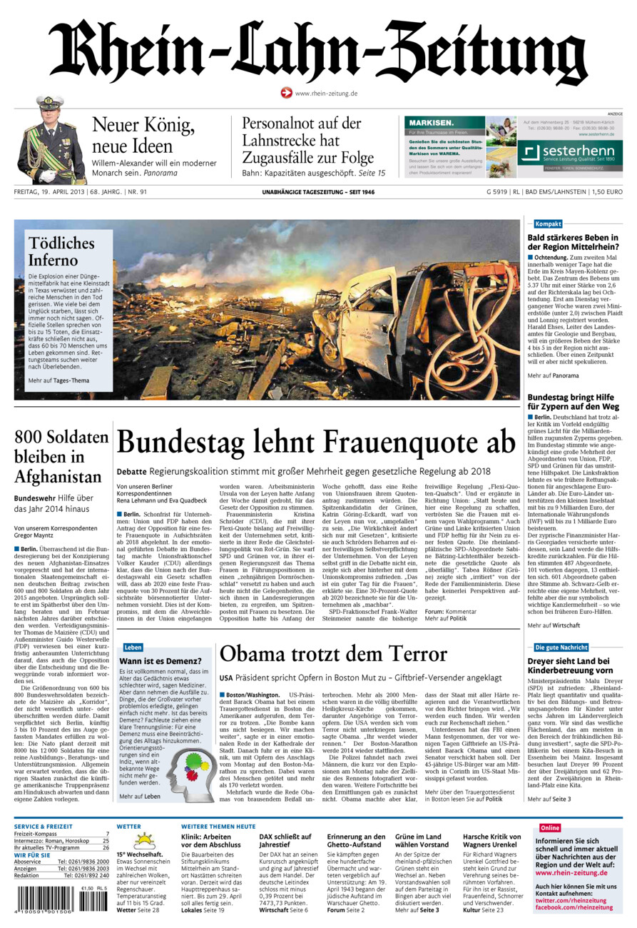 Rhein-Lahn-Zeitung vom Freitag, 19.04.2013