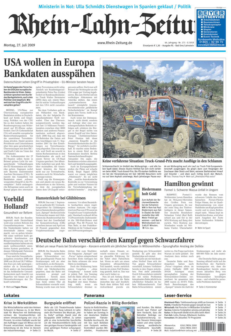 Rhein-Lahn-Zeitung vom Montag, 27.07.2009