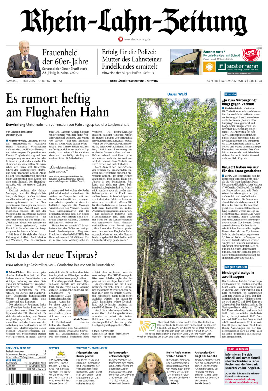 Rhein-Lahn-Zeitung vom Samstag, 11.07.2015