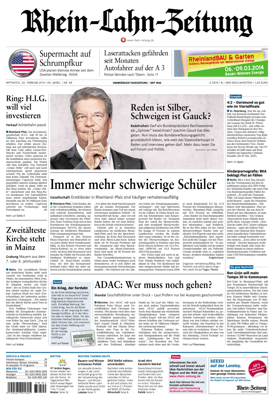 Rhein-Lahn-Zeitung vom Mittwoch, 26.02.2014