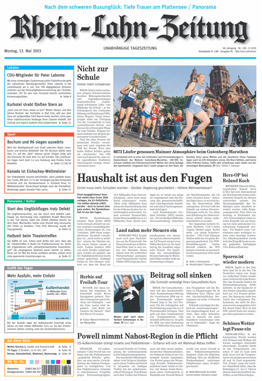 Rhein-Lahn-Zeitung vom Montag, 12.05.2003