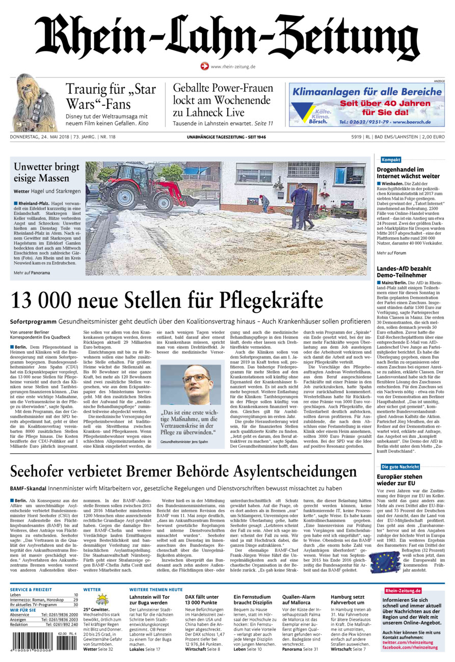 Rhein-Lahn-Zeitung vom Donnerstag, 24.05.2018