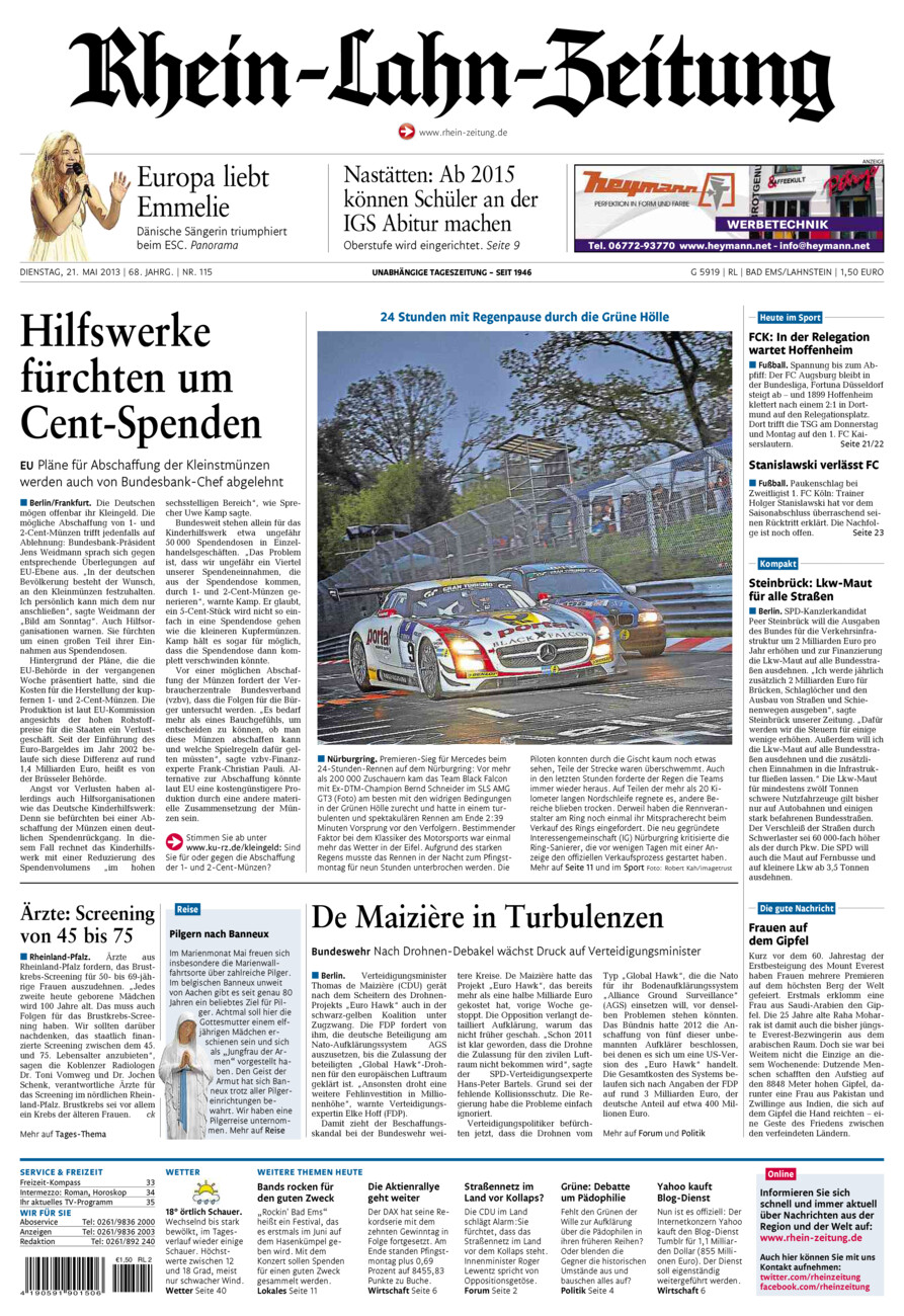Rhein-Lahn-Zeitung vom Dienstag, 21.05.2013