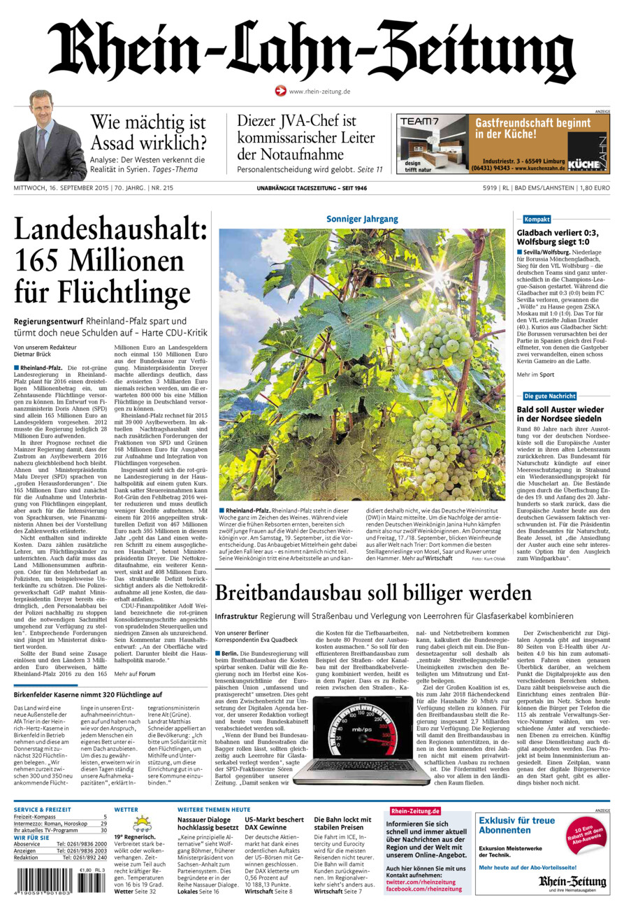 Rhein-Lahn-Zeitung vom Mittwoch, 16.09.2015