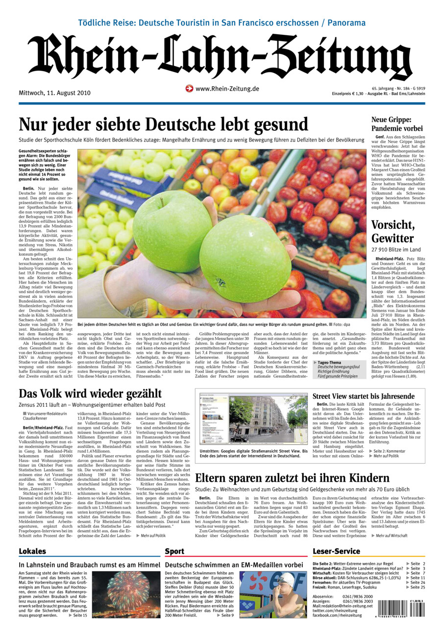 Rhein-Lahn-Zeitung vom Mittwoch, 11.08.2010