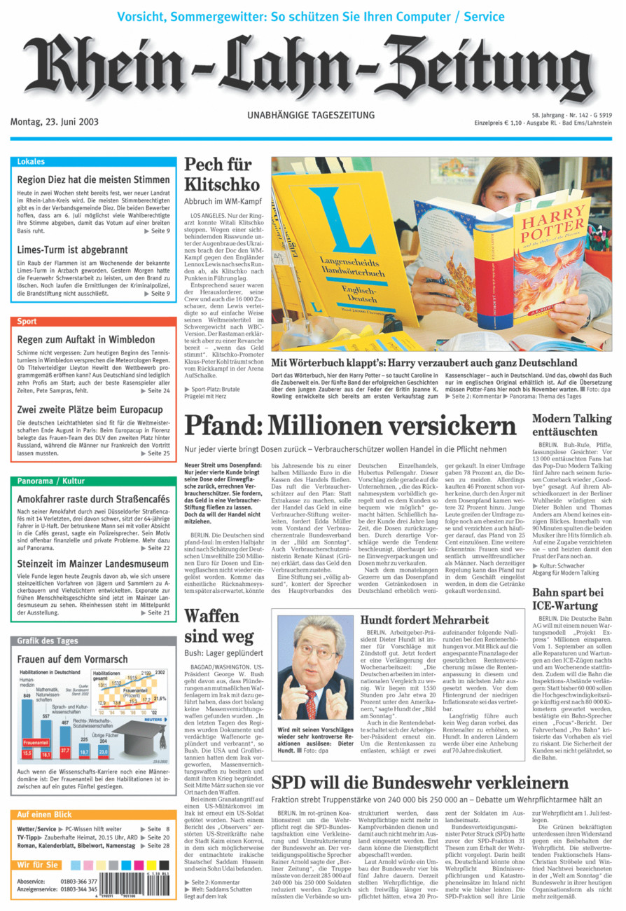 Rhein-Lahn-Zeitung vom Montag, 23.06.2003