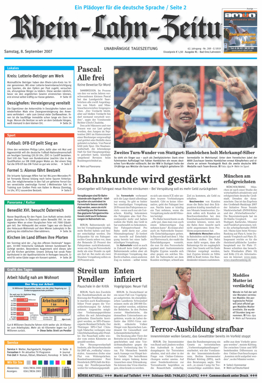 Rhein-Lahn-Zeitung vom Samstag, 08.09.2007