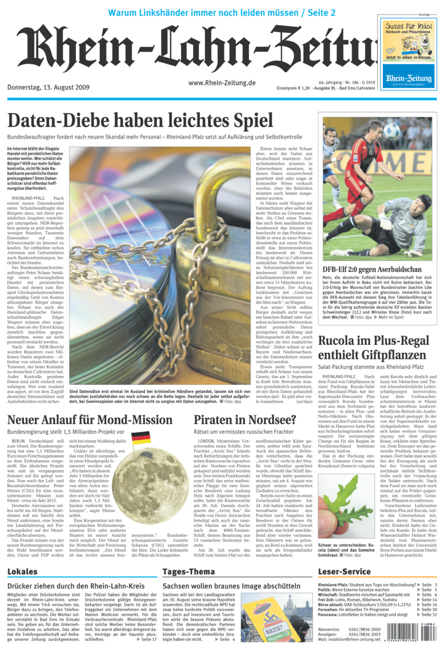 Rhein-Lahn-Zeitung vom Donnerstag, 13.08.2009