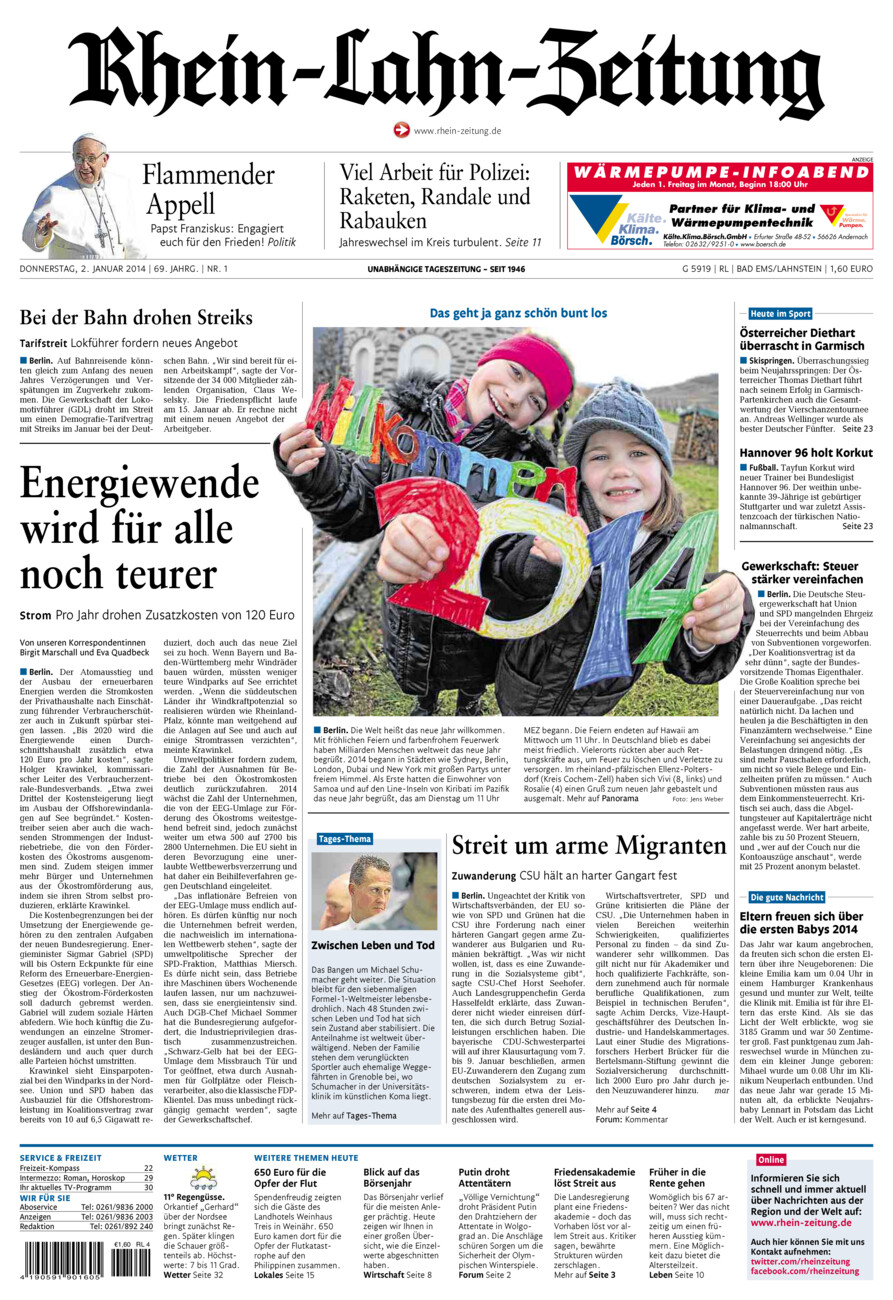 Rhein-Lahn-Zeitung vom Donnerstag, 02.01.2014