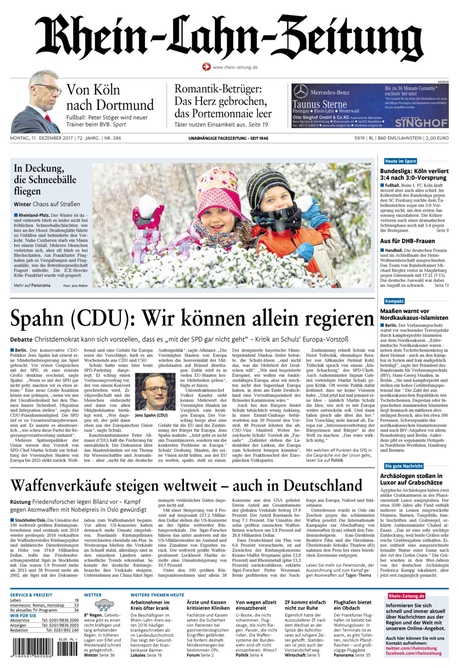 Rhein-Lahn-Zeitung vom Montag, 11.12.2017