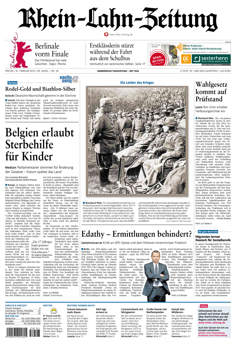 Rhein-Lahn-Zeitung vom Freitag, 14.02.2014