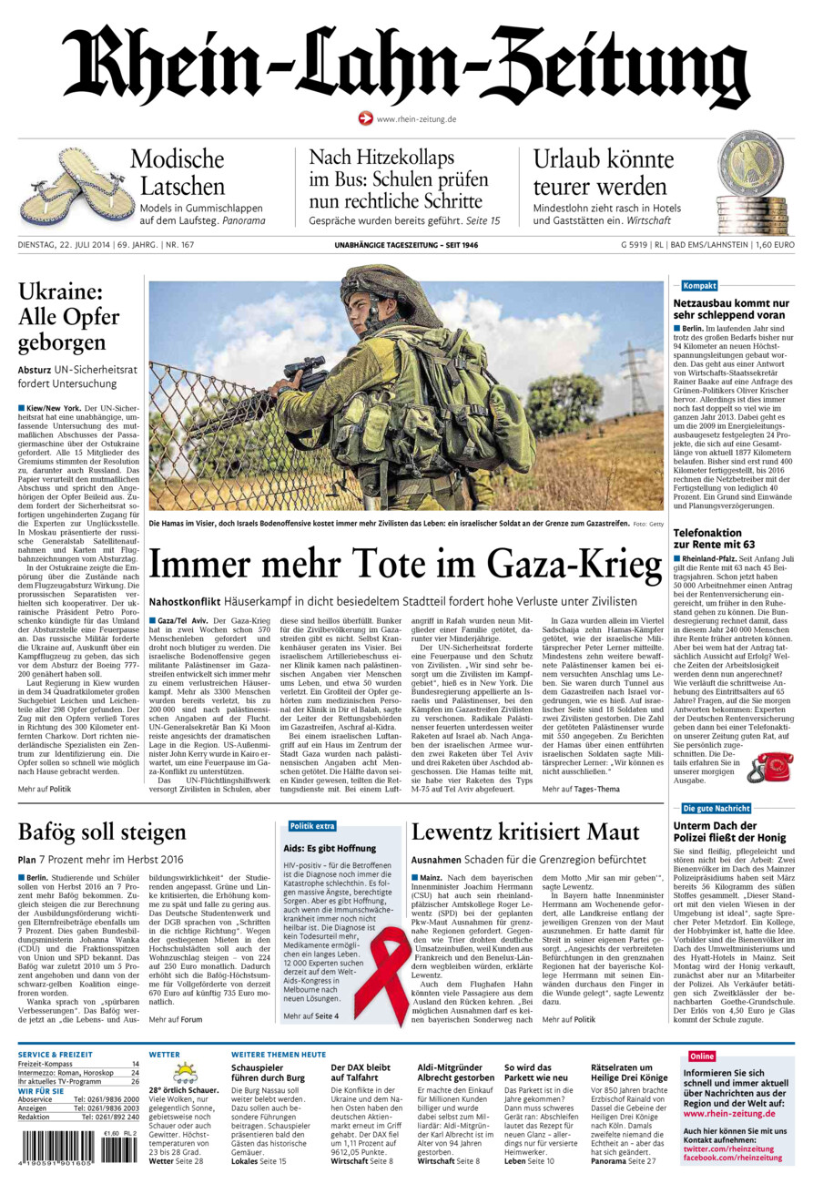Rhein-Lahn-Zeitung vom Dienstag, 22.07.2014