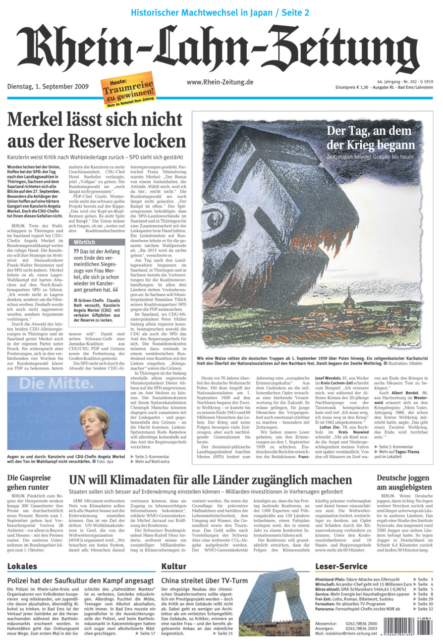 Rhein-Lahn-Zeitung vom Dienstag, 01.09.2009