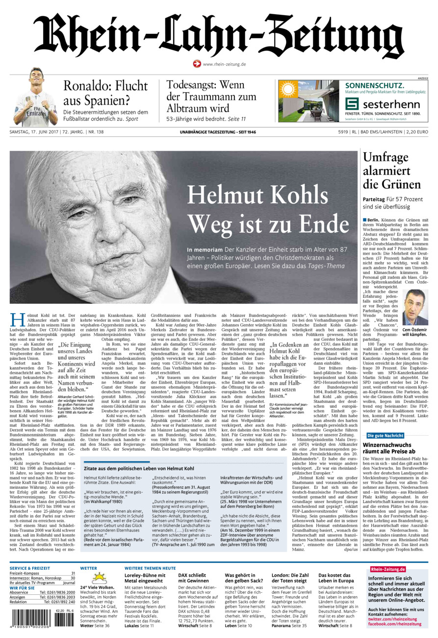 Rhein-Lahn-Zeitung vom Samstag, 17.06.2017