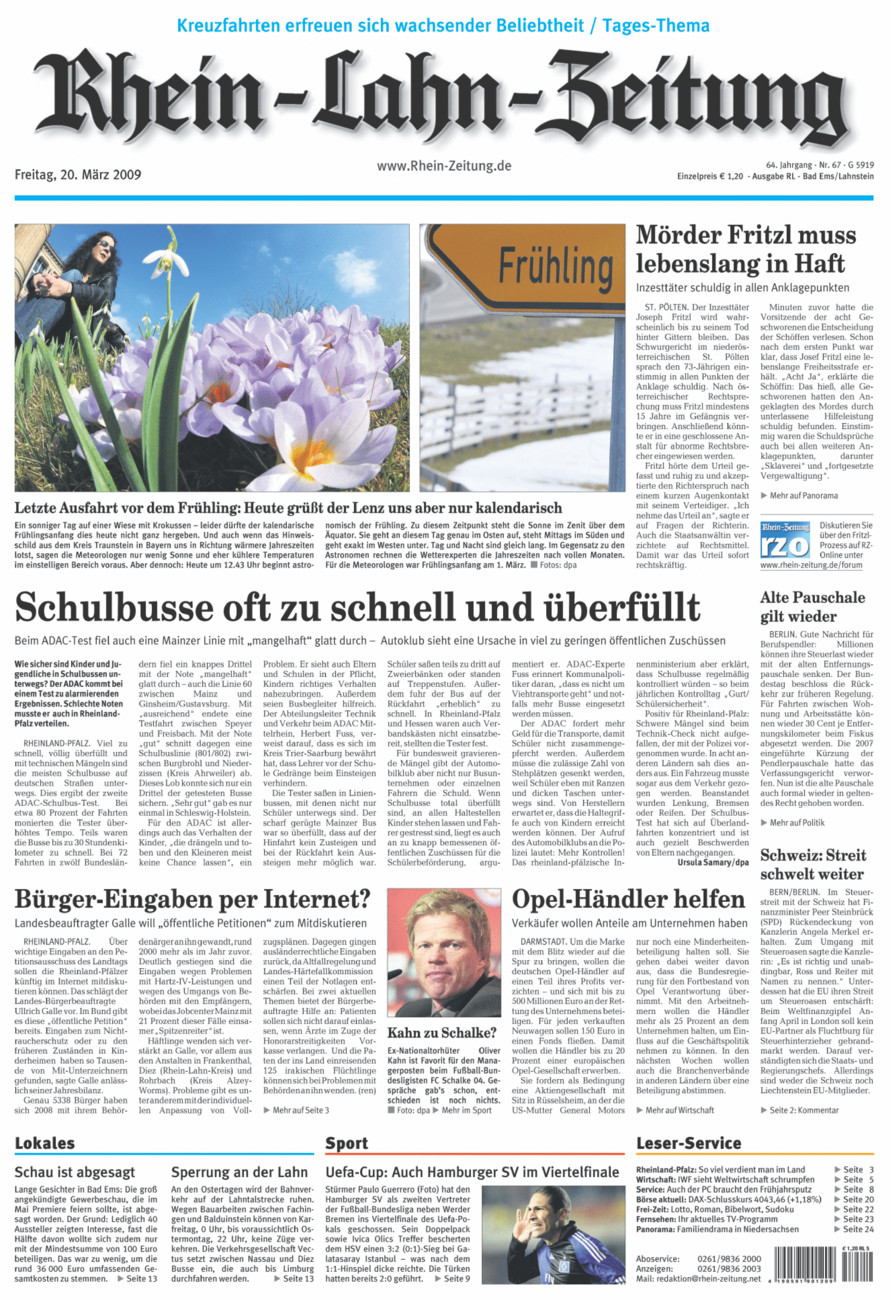 Rhein-Lahn-Zeitung vom Freitag, 20.03.2009