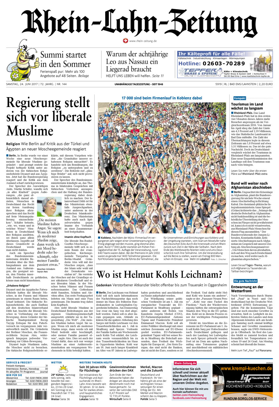 Rhein-Lahn-Zeitung vom Samstag, 24.06.2017