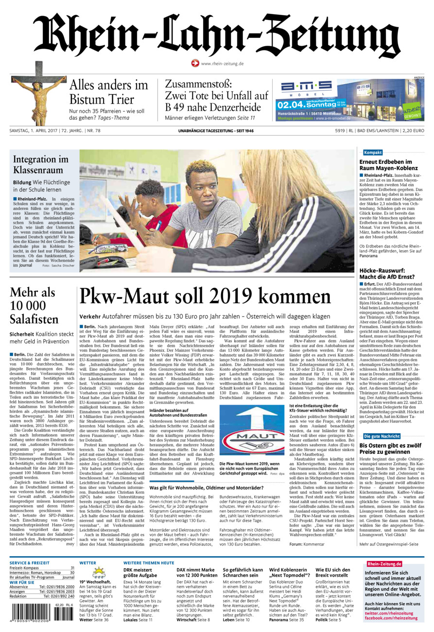 Rhein-Lahn-Zeitung vom Samstag, 01.04.2017