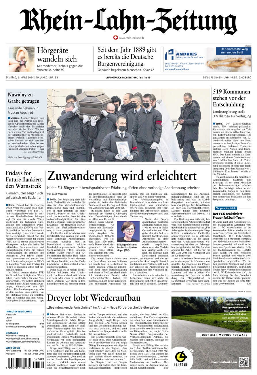Rhein-Lahn-Zeitung vom Samstag, 02.03.2024