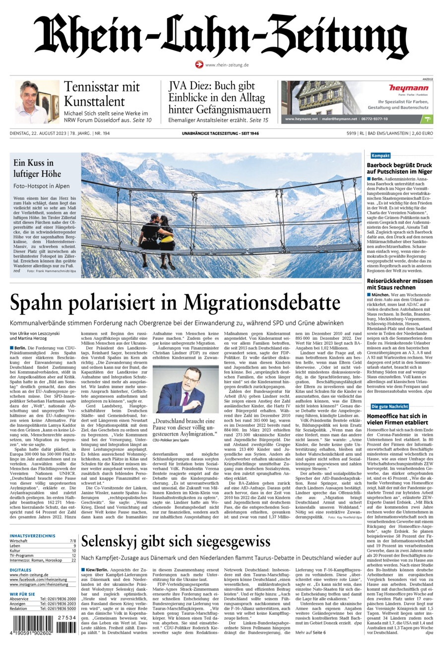 Rhein-Lahn-Zeitung vom Dienstag, 22.08.2023