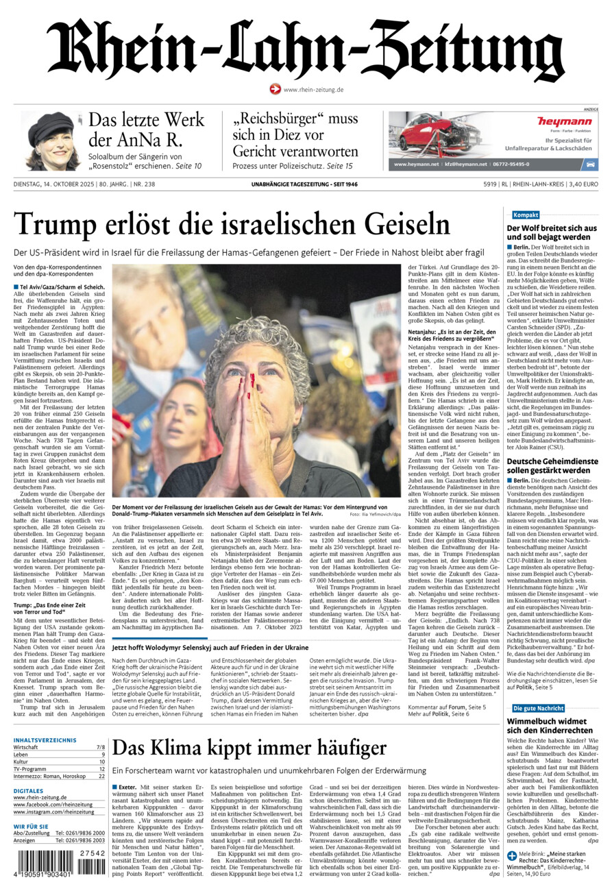 Rhein-Lahn-Zeitung vom Dienstag, 14.10.2025