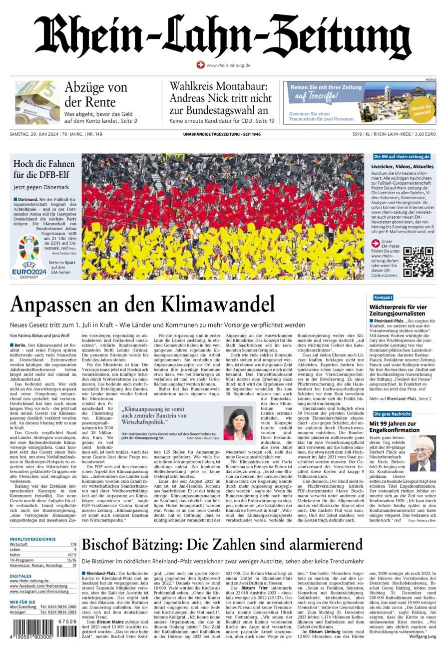 Rhein-Lahn-Zeitung vom Samstag, 29.06.2024
