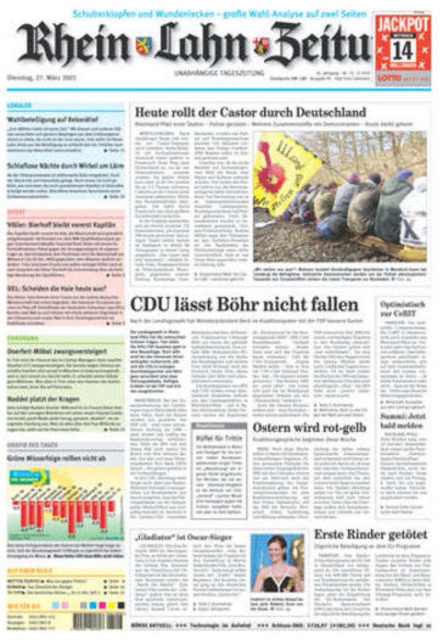 Rhein-Lahn-Zeitung vom Dienstag, 27.03.2001