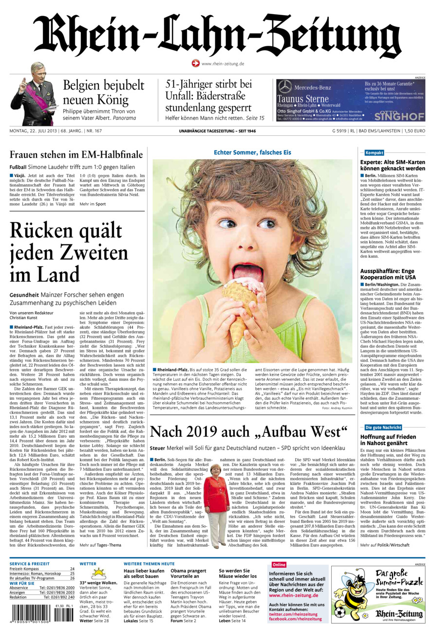 Rhein-Lahn-Zeitung vom Montag, 22.07.2013