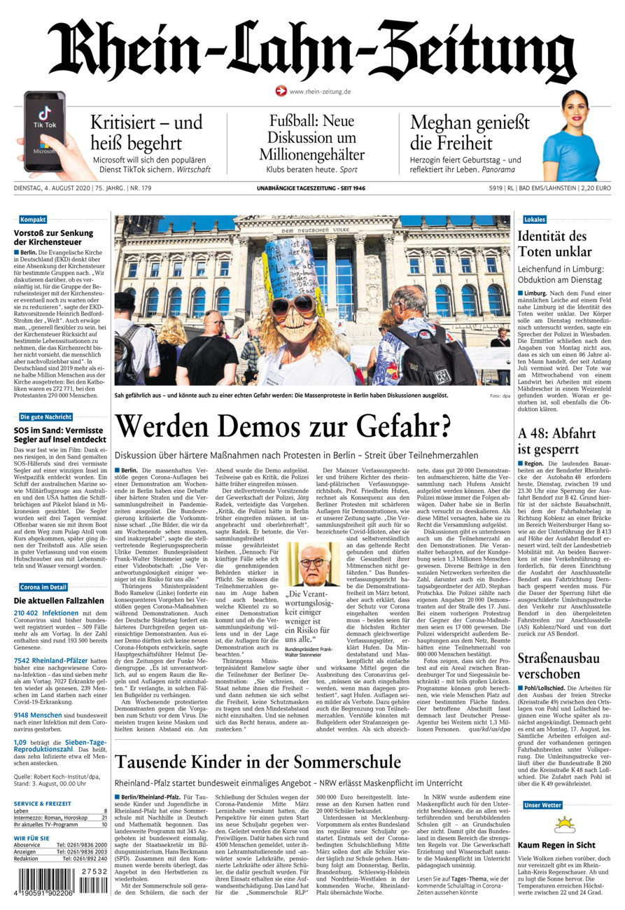 Rhein-Lahn-Zeitung vom Dienstag, 04.08.2020