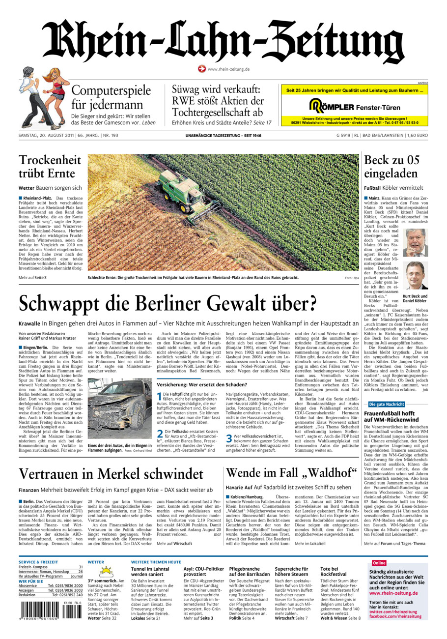 Rhein-Lahn-Zeitung vom Samstag, 20.08.2011