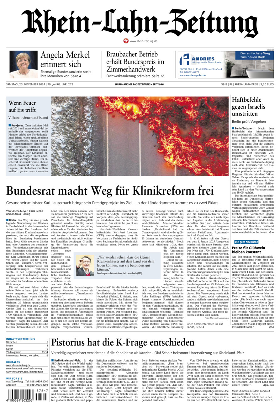 Rhein-Lahn-Zeitung vom Samstag, 23.11.2024