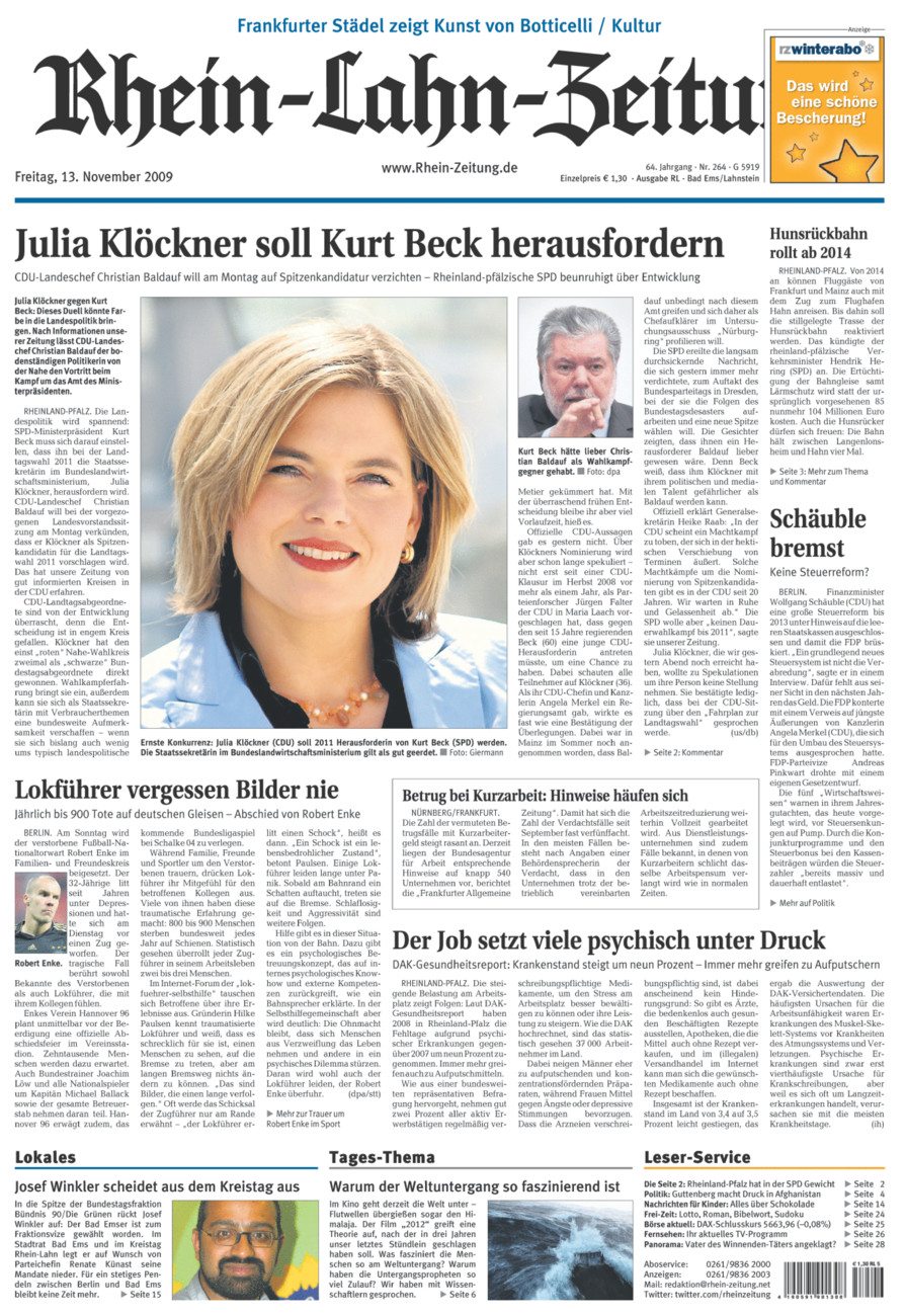 Rhein-Lahn-Zeitung vom Freitag, 13.11.2009