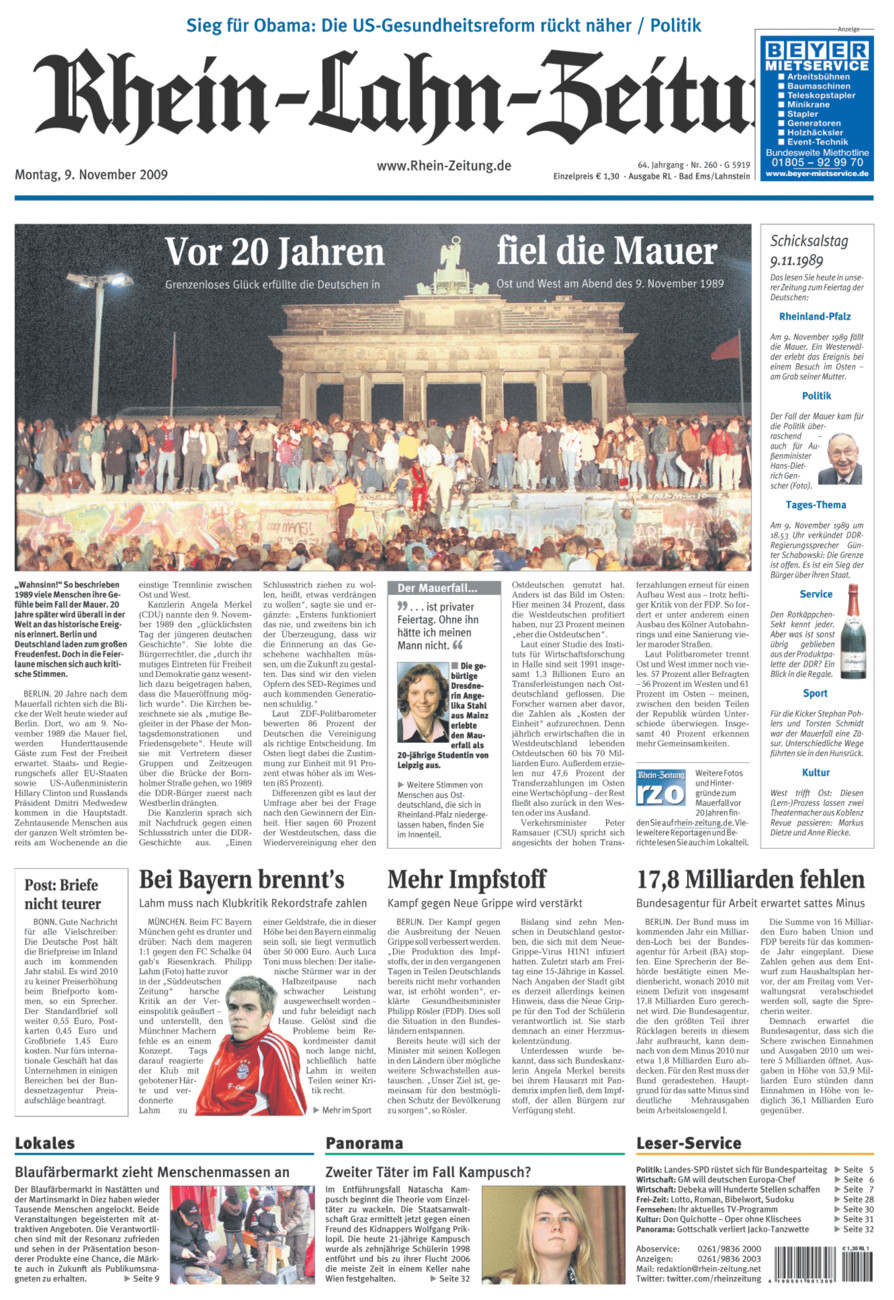 Rhein-Lahn-Zeitung vom Montag, 09.11.2009