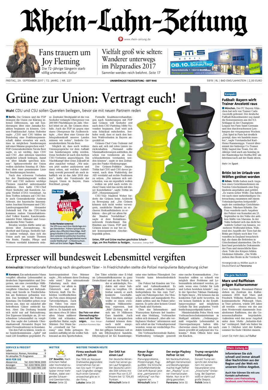 Rhein-Lahn-Zeitung vom Freitag, 29.09.2017