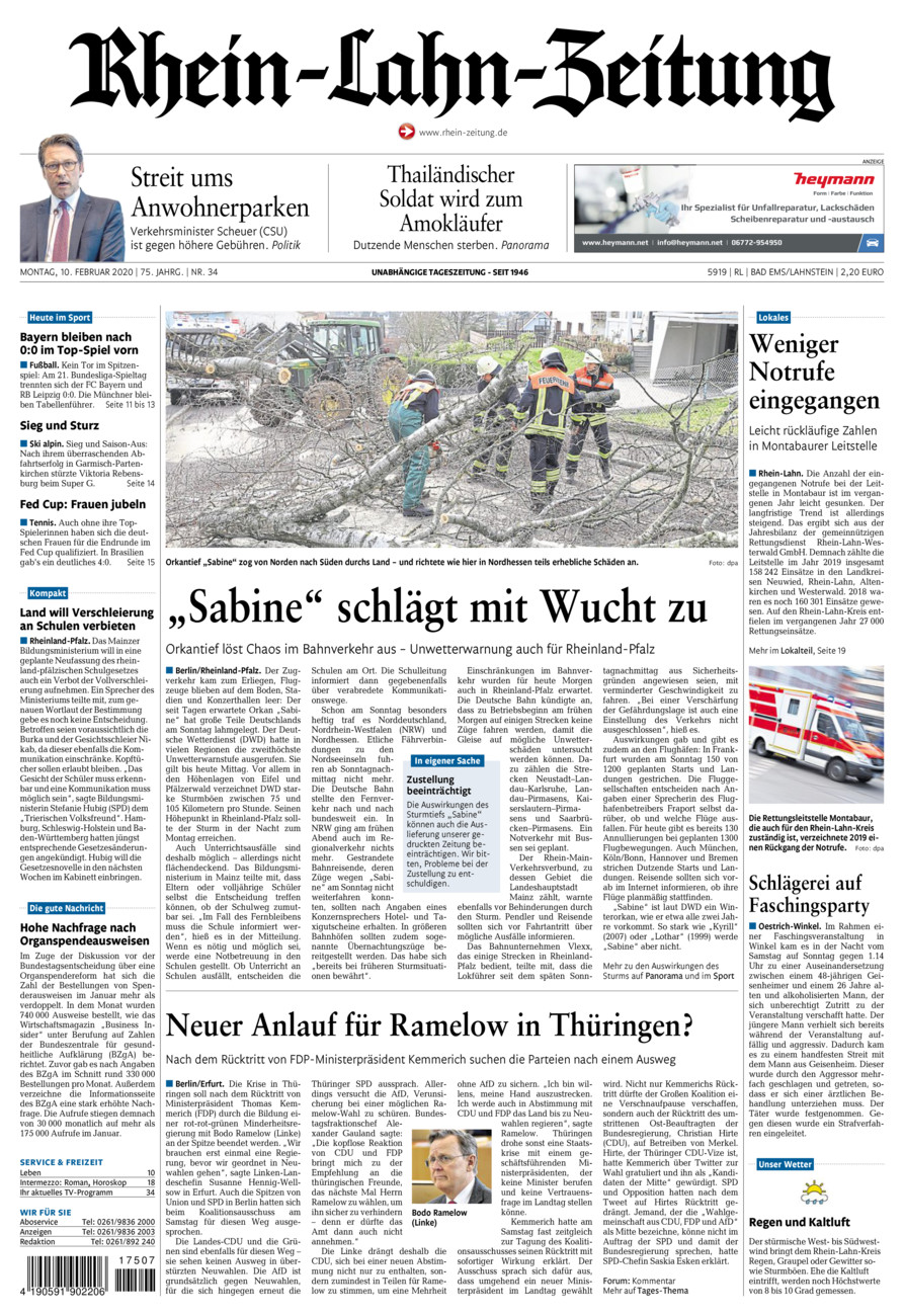 Rhein-Lahn-Zeitung vom Montag, 10.02.2020