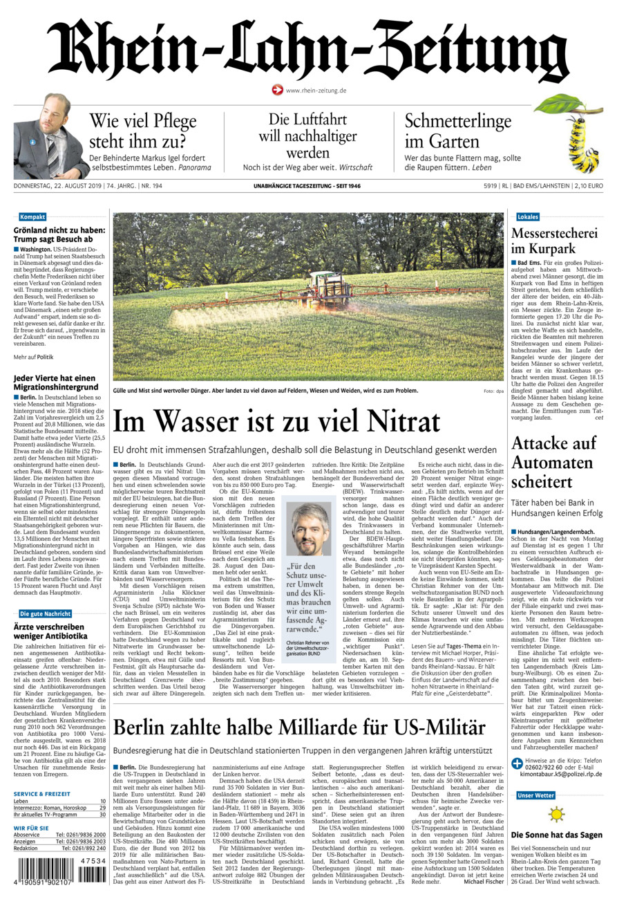Rhein-Lahn-Zeitung vom Donnerstag, 22.08.2019