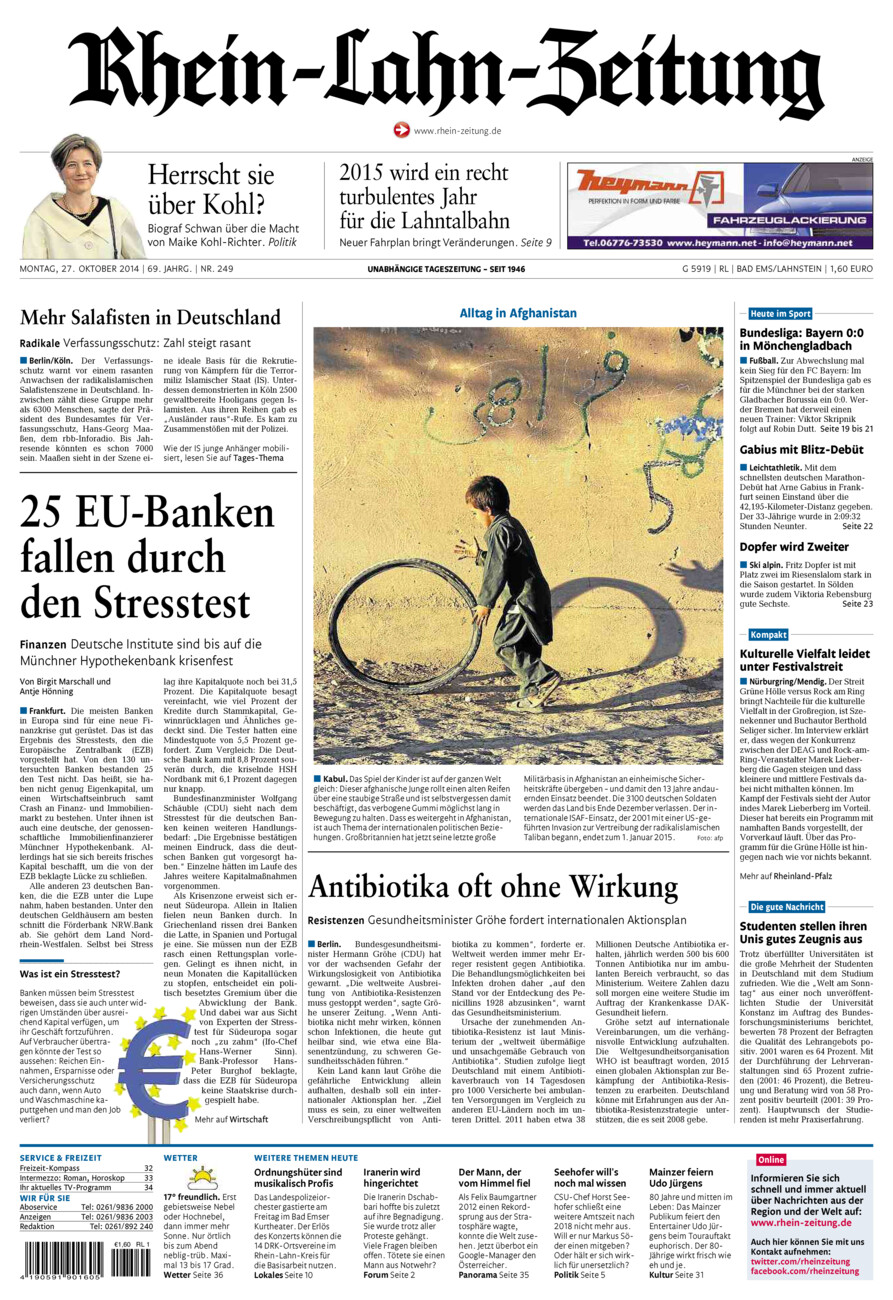 Rhein-Lahn-Zeitung vom Montag, 27.10.2014