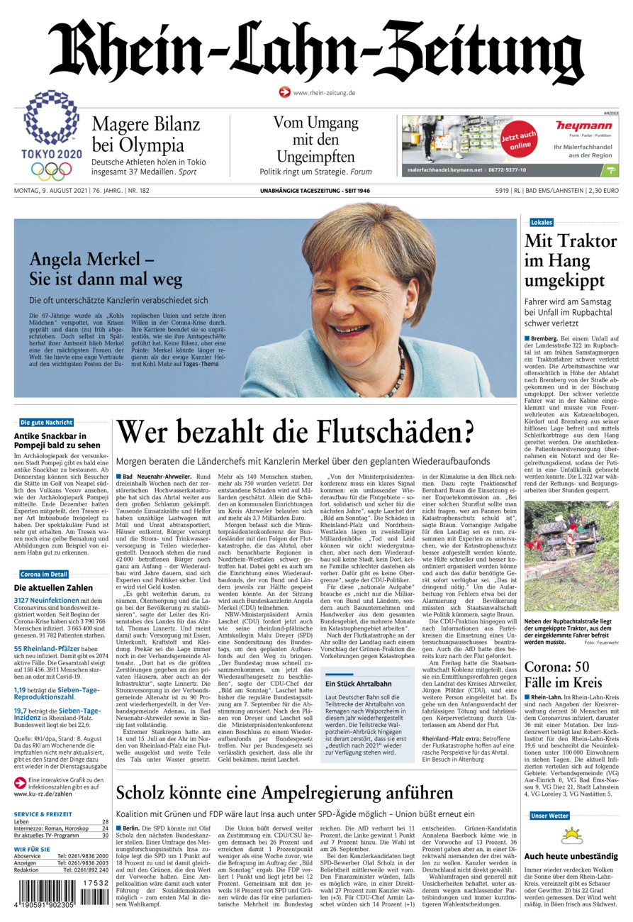 Rhein-Lahn-Zeitung vom Montag, 09.08.2021