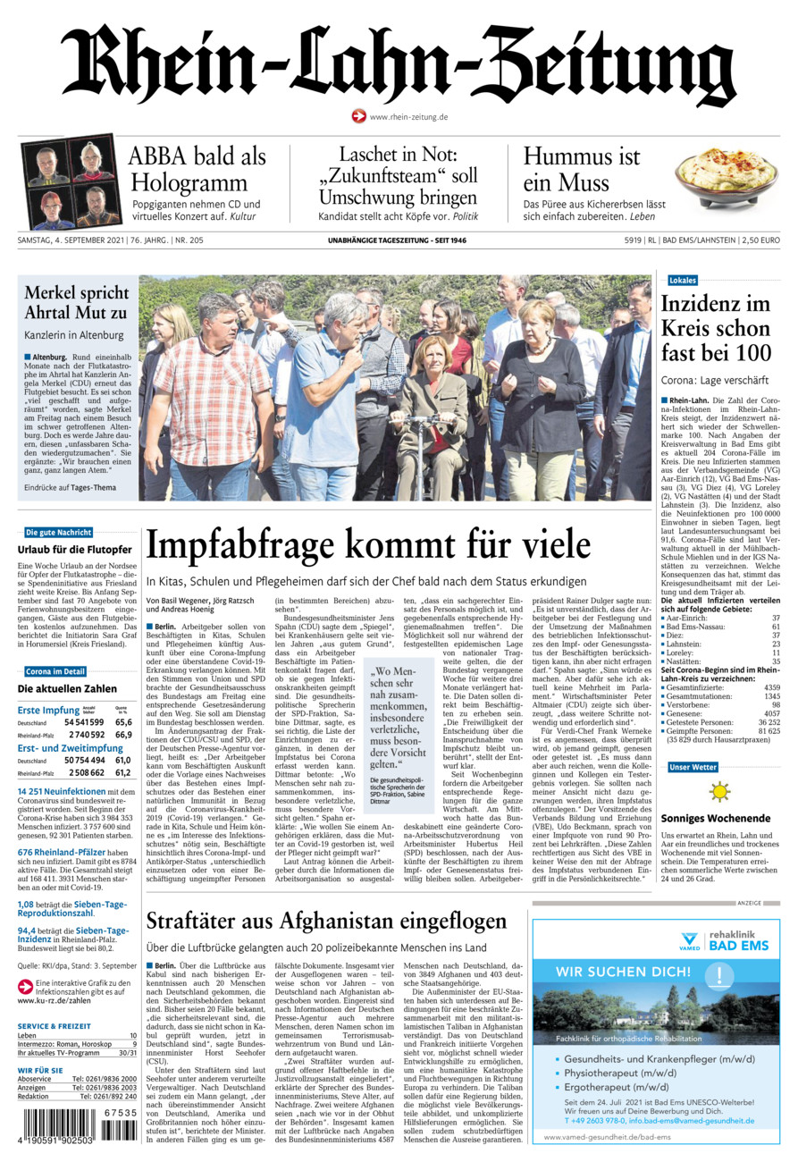 Rhein-Lahn-Zeitung vom Samstag, 04.09.2021