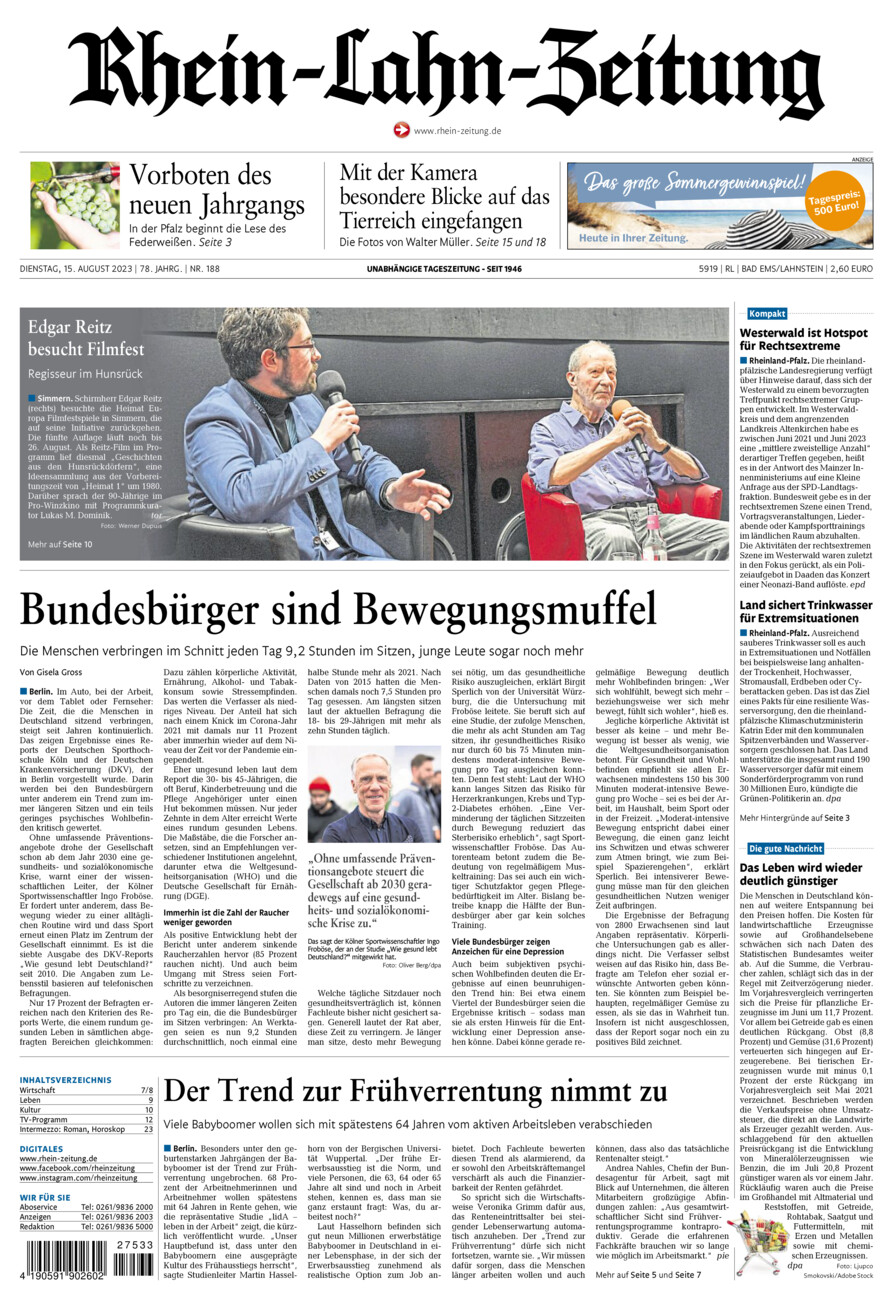 Rhein-Lahn-Zeitung vom Dienstag, 15.08.2023