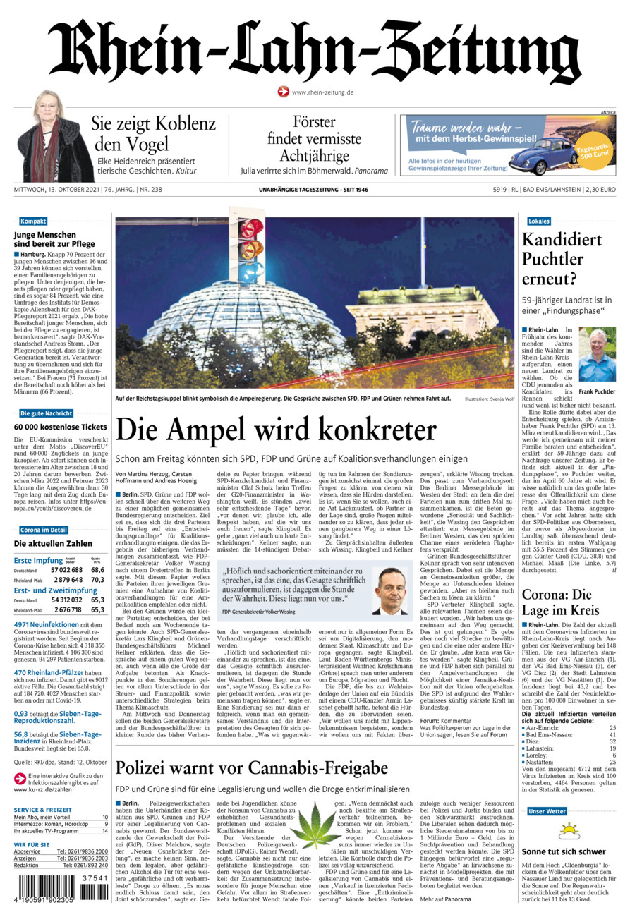 Rhein-Lahn-Zeitung vom Mittwoch, 13.10.2021