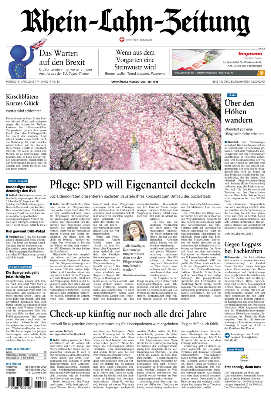 Rhein-Lahn-Zeitung vom Montag, 08.04.2019